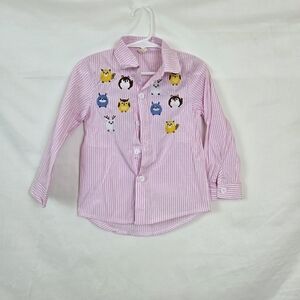 Hamro Fuche Kids Girls Pink Striped Embroidered Animal Print Long Sleeve Shirt 7